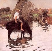 Muenier, Jules-Alexis Young Peasant Taking his Horse to the Watering Hole oil painting